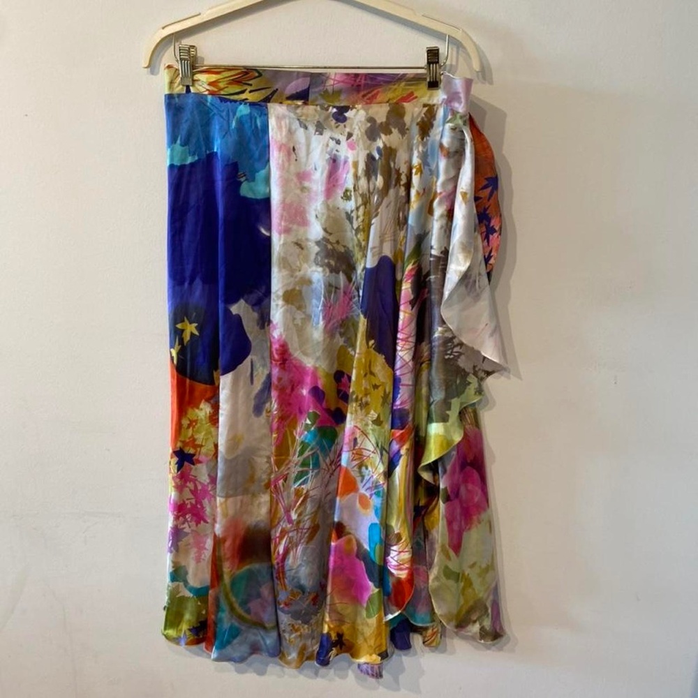 Multi color midi skirt custom made silk! Size XL